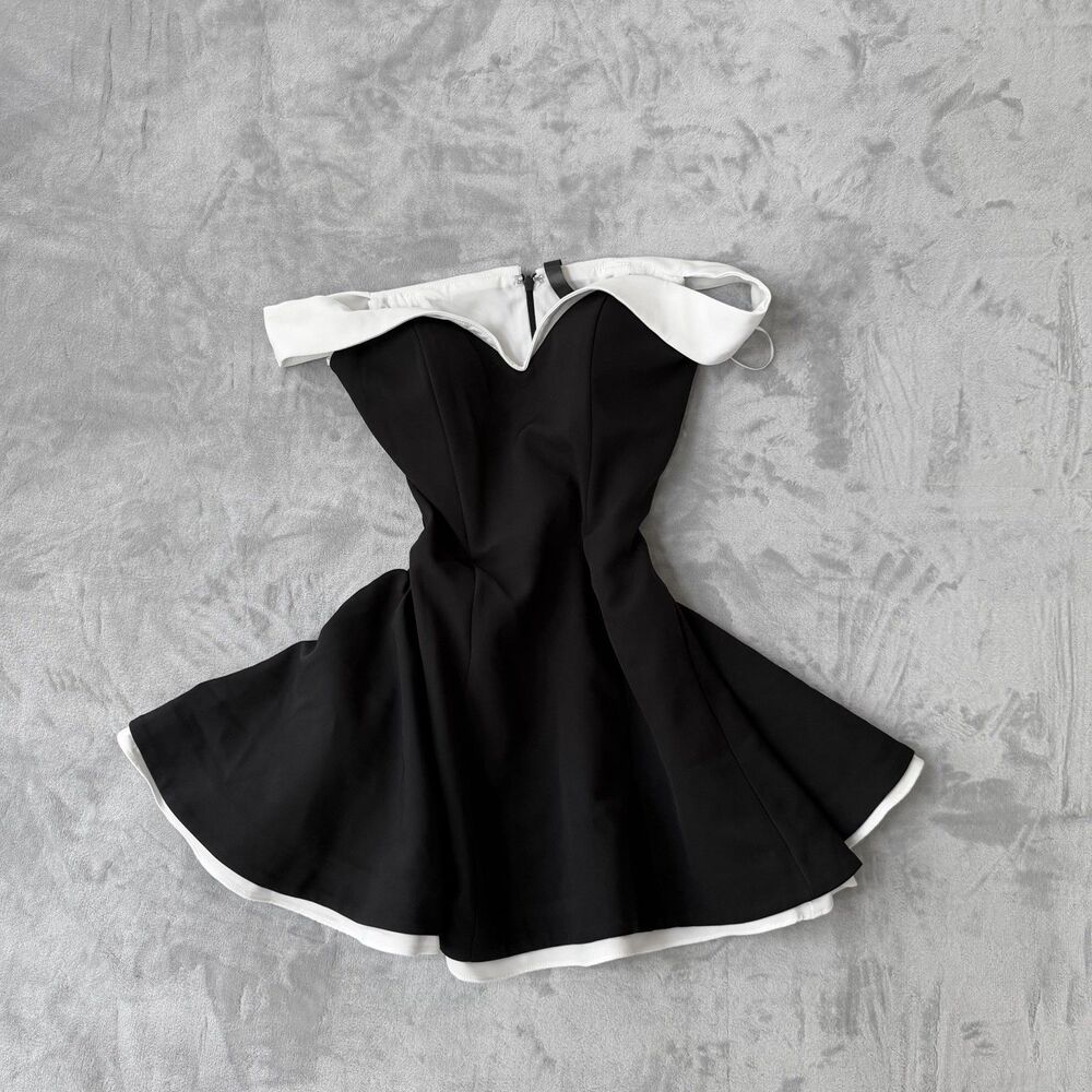 LEAU Ramona Contrast Corset Babydoll Mini Dress Black White NWT Size S $160
